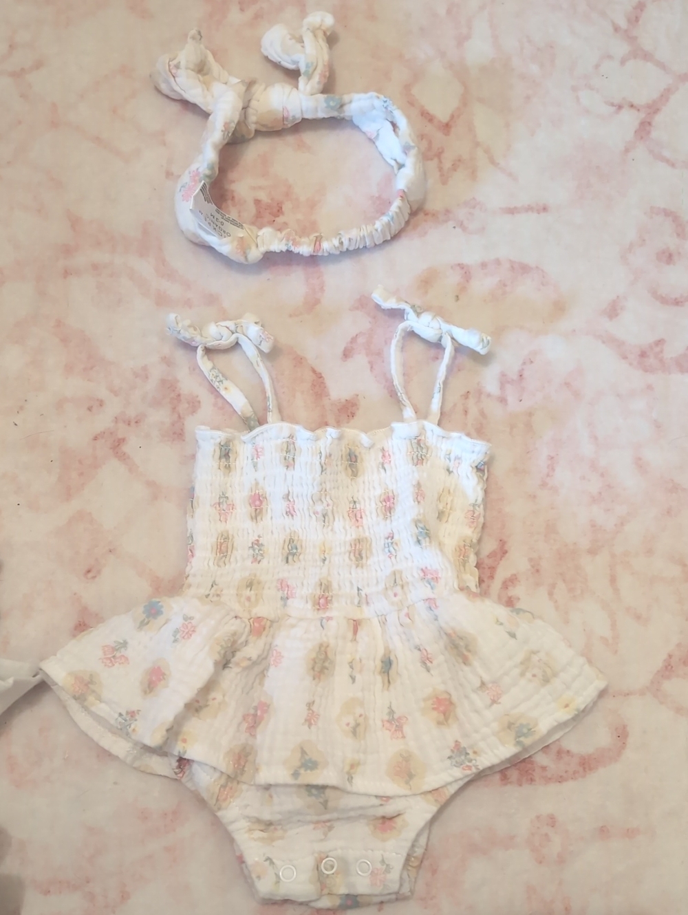 Baby Girl Muslin Cotton Romper with Matching Headband